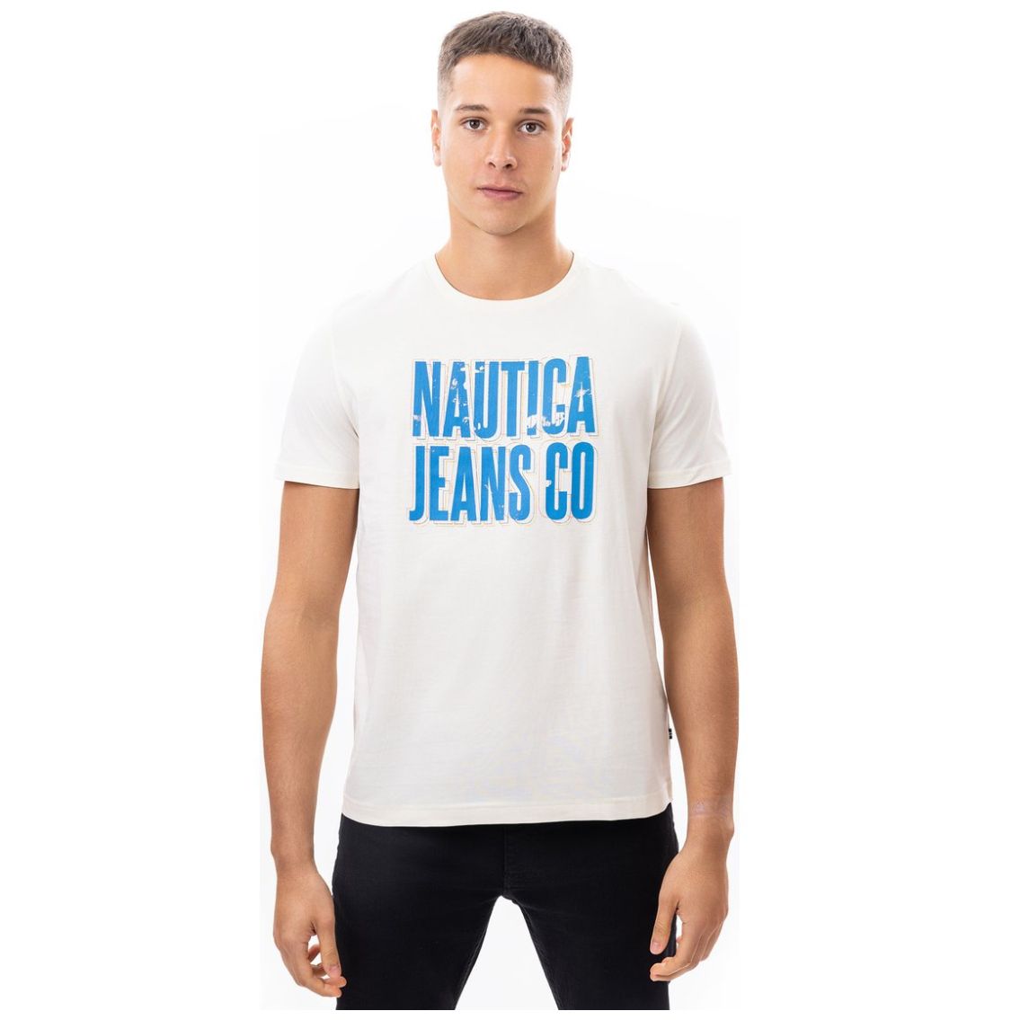 Playera Regular Fit con Diseño Nautica Blanco Manga Corta para Hombre