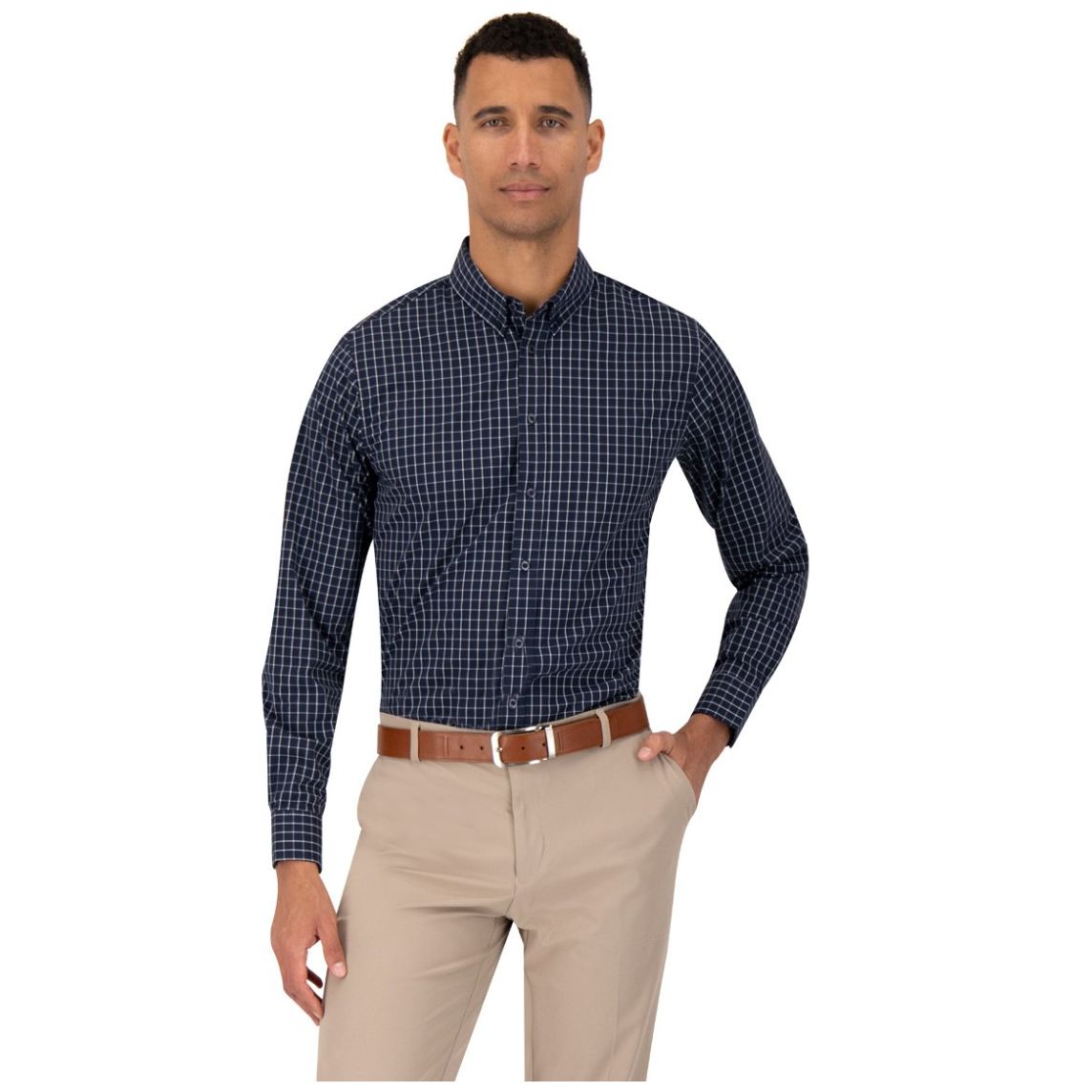 Camisa Regular Fit Cuadros Formens Azul Marino Manga Larga para Hombre