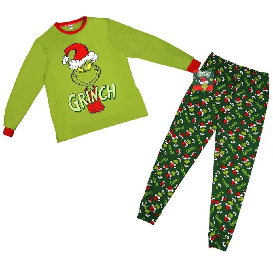 Pijama de Playera Manga Larga y Pantalón Diseño el Grinch para Niño