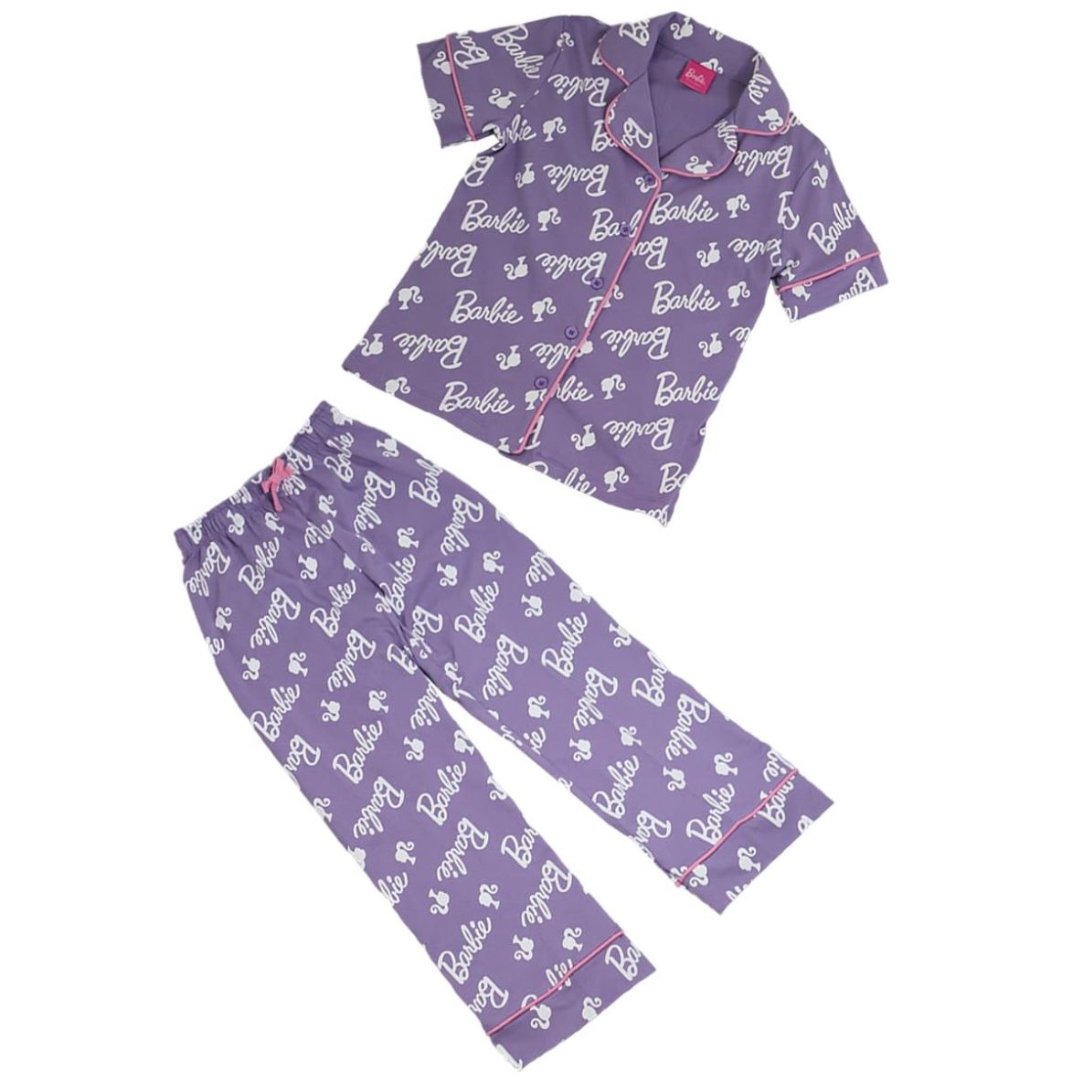 Pijama de Playera Manga Corta con Pantalón Diseño Barbie para Niña