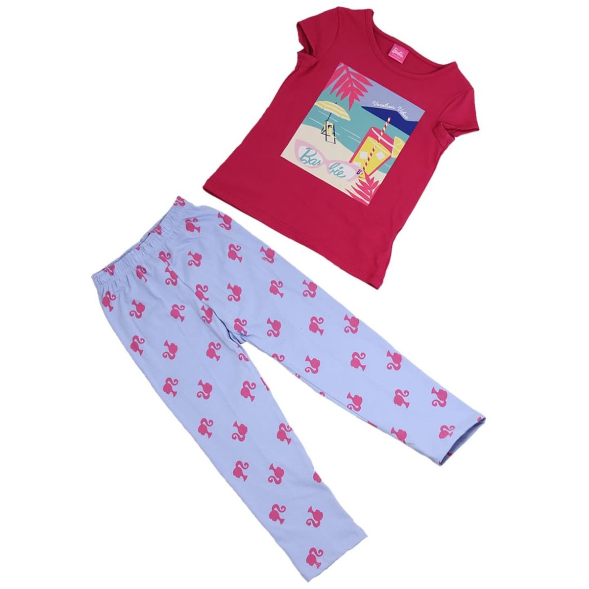 Pijama de Playera Manga Corta con Pantalón Diseño Barbie para Niña