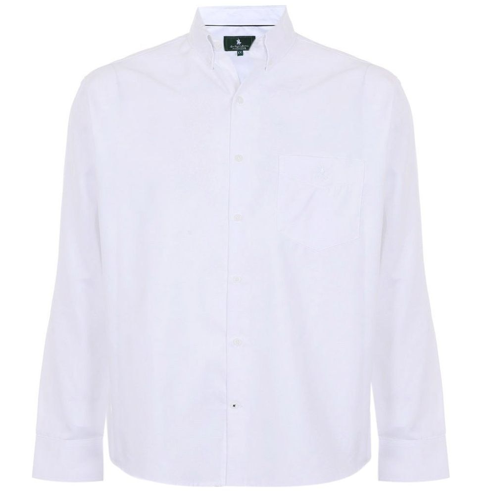 Camisa Blanca Lisa Polo Club Manga Larga para Hombre Plus