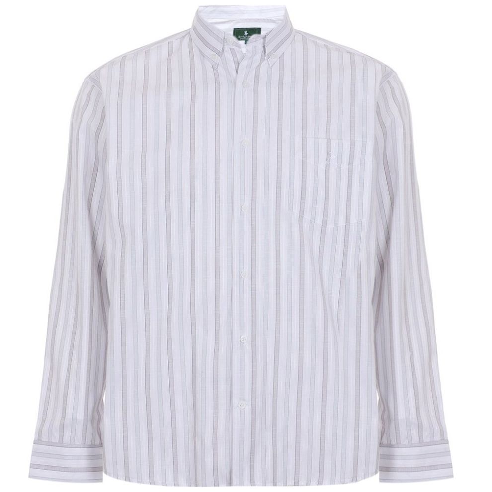 Camisa Gris con Rayas Polo Club Manga Larga para Hombre Plus