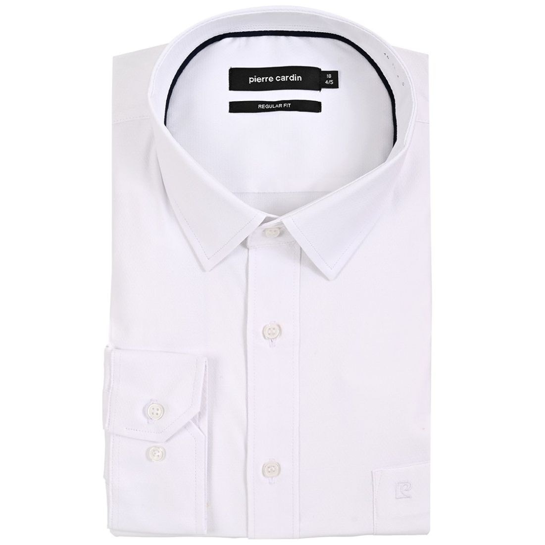 Camisa de Vestir Falso Liso Blanco Pierre Cardin Manga Larga para Hombre Plus