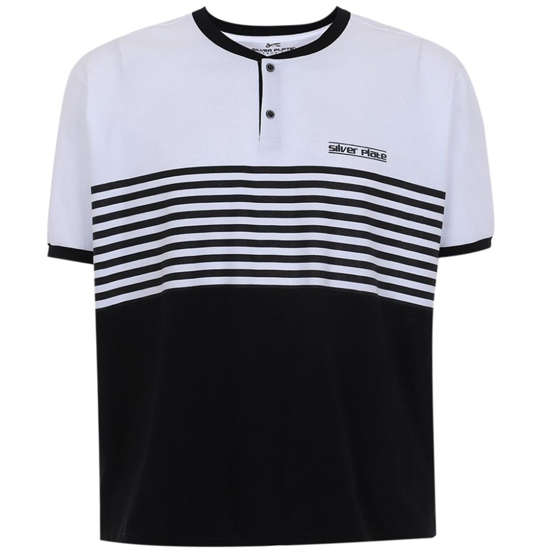 Playera Cuello Henley Contraste Silver Plate Black para Hombre Plus