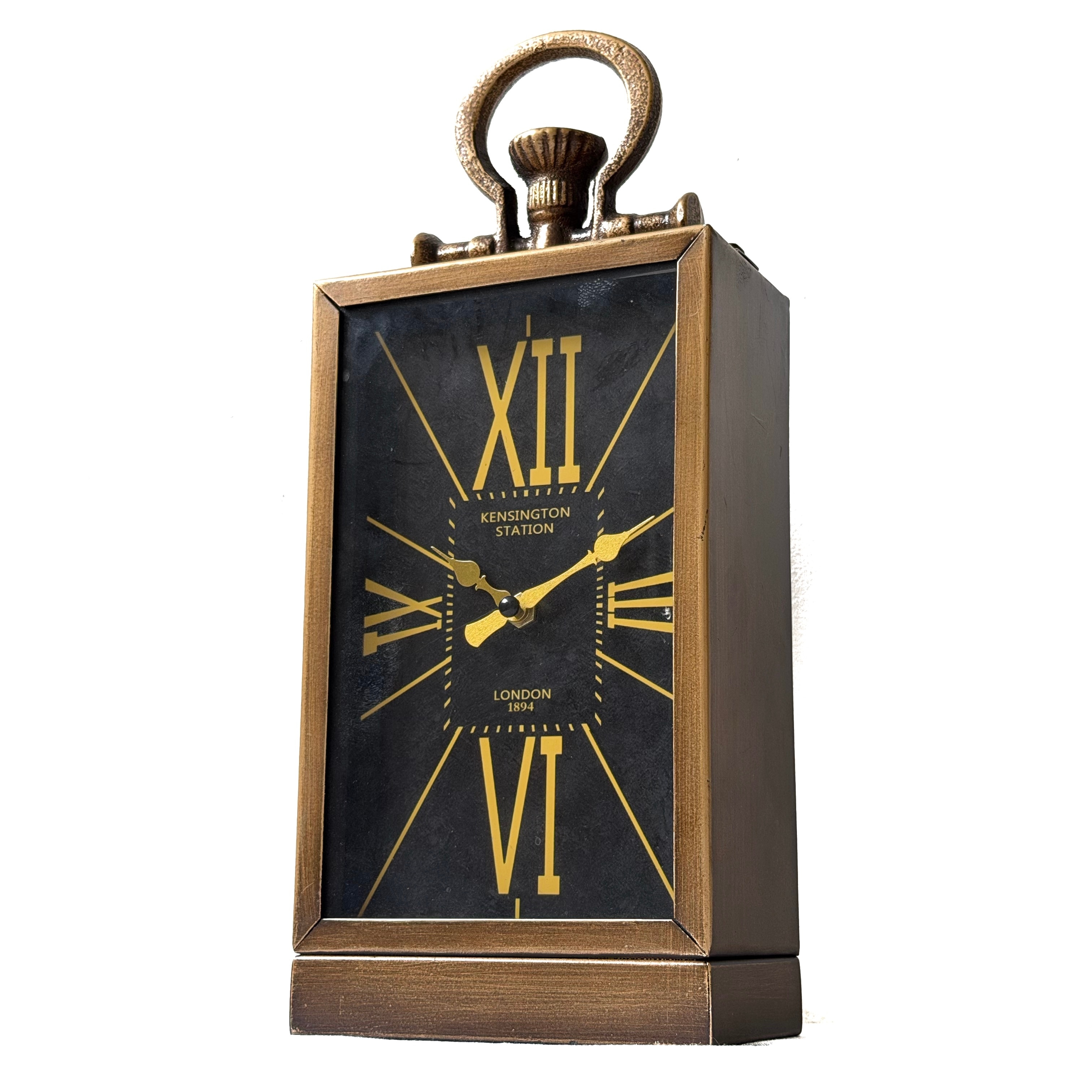 Reloj de Mesa Rectangular Marco Bronce Números Romanos Dd1854 Mideko