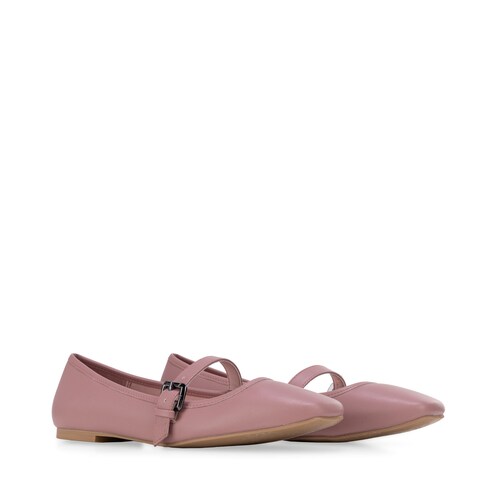 Balerina Punta Cuadrada con Correa Cloe Rosa Ajuste Hebilla para Mujer