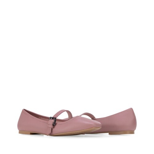 Balerina Punta Cuadrada con Correa Cloe Rosa Ajuste Hebilla para Mujer