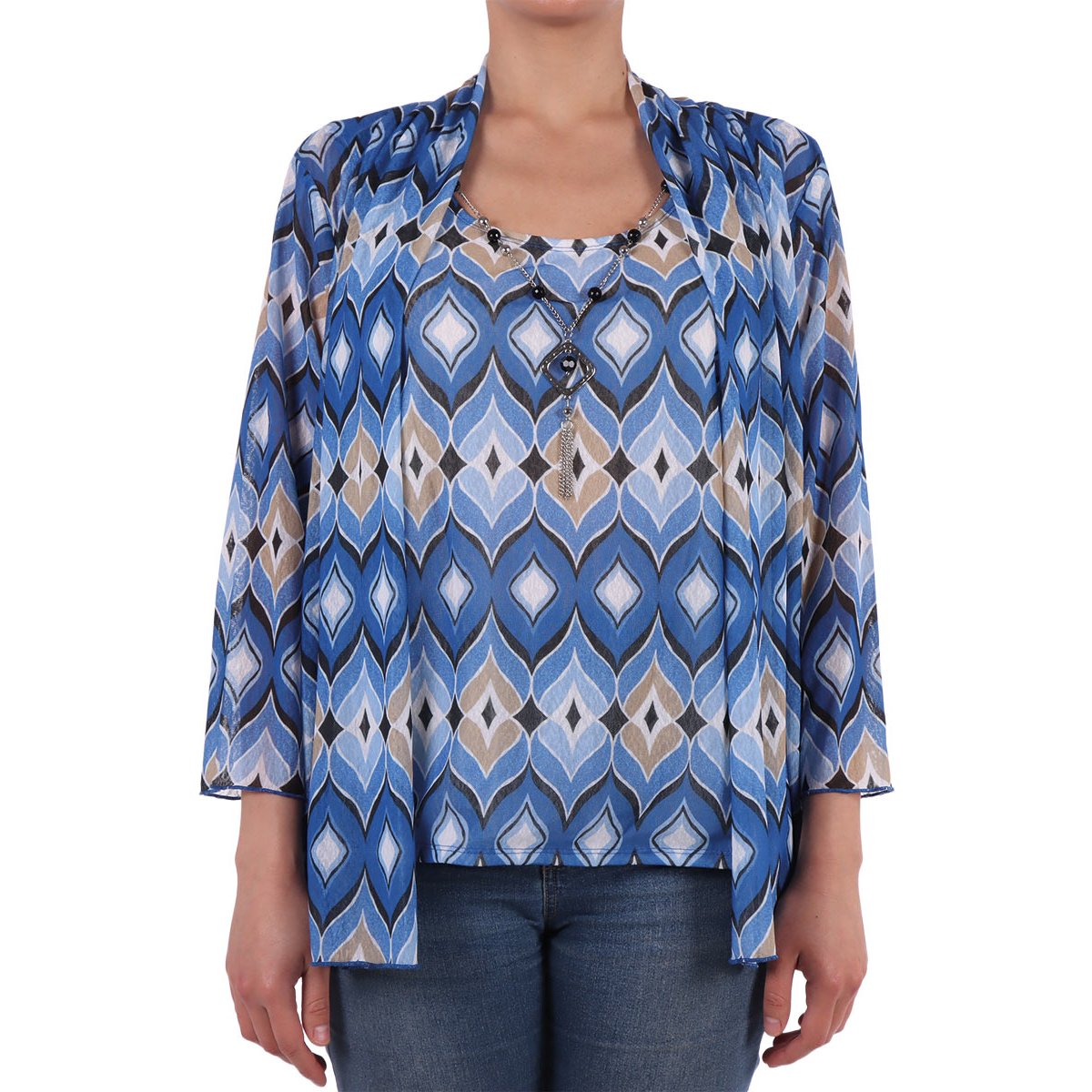 Blusa Top y Cárdigan Manga 3/4 Mesh Alfred Dunner para Mujer