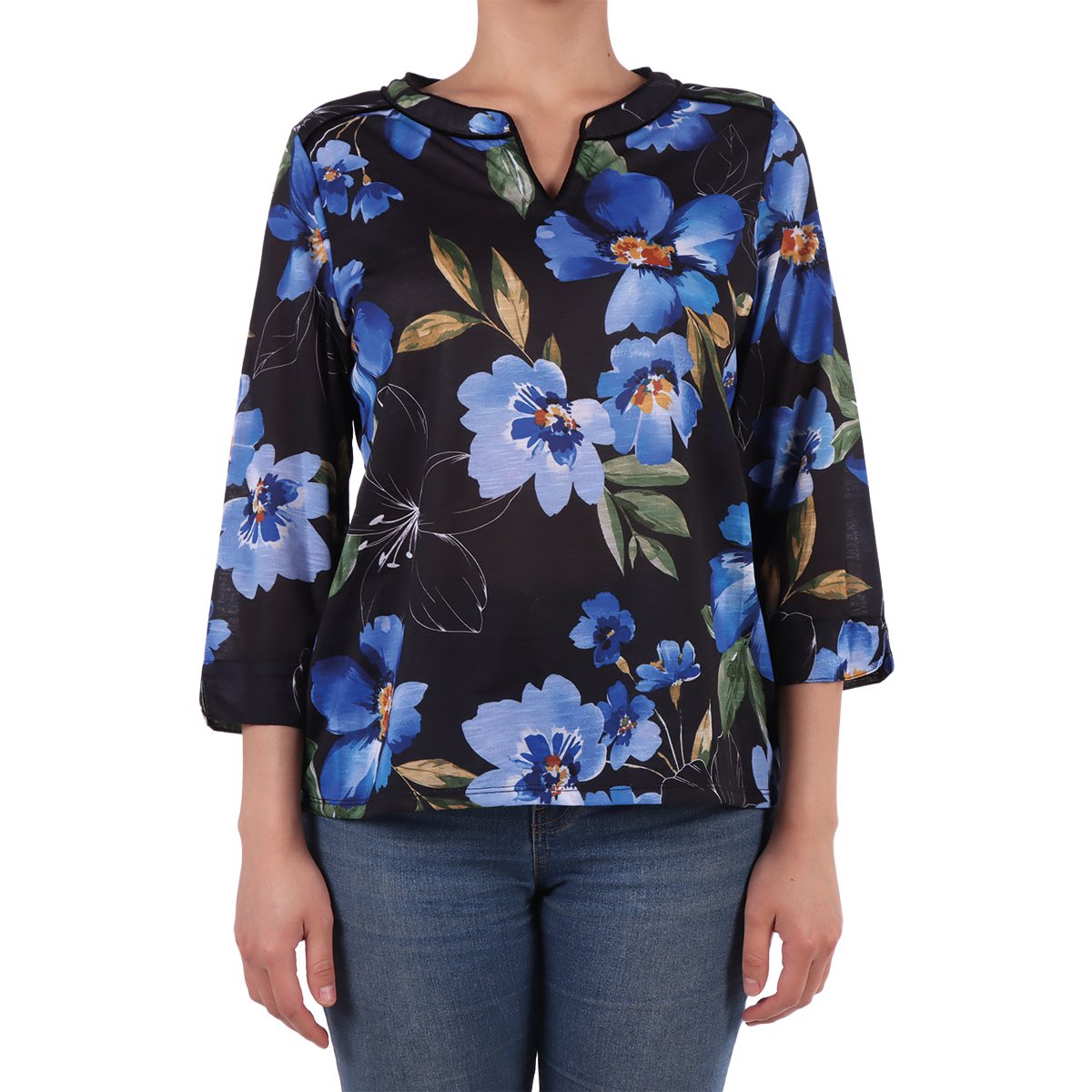 Blusa Estampado Floral Azul Manga 3/4 Alfred Dunner para Mujer