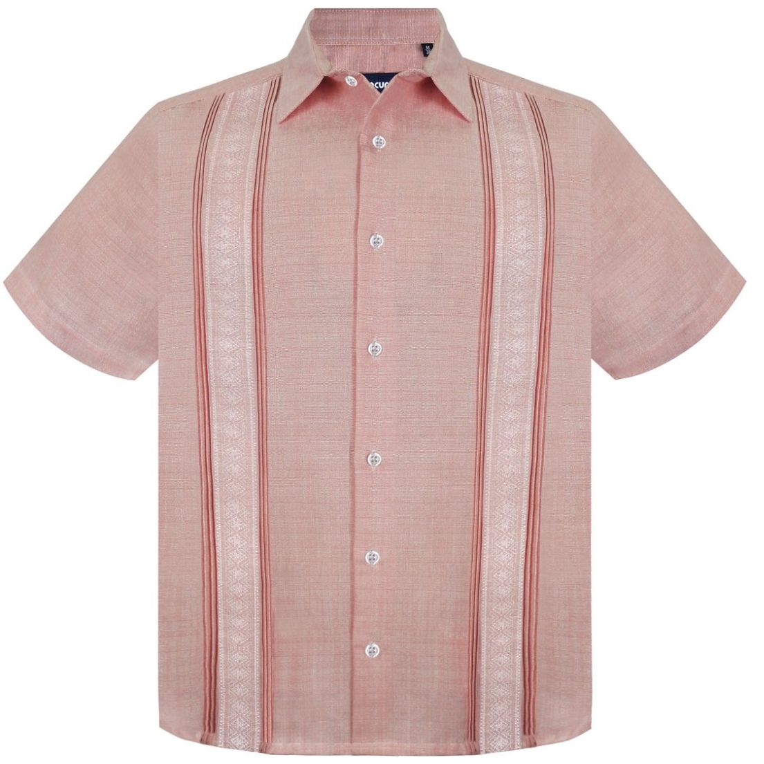 Guayabera con Bordado y Alforzas Cancumisa Naranja Medio Manga Corta para Hombre Plus