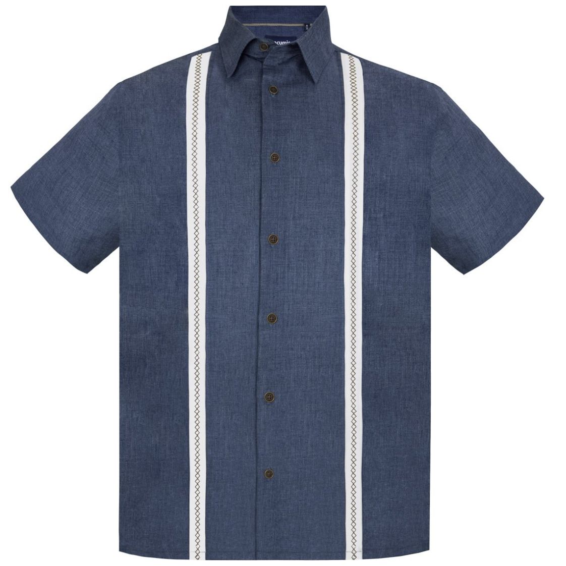 Guayabera con Bies y Bordado Jaspe Cancumisa Azul Oscuro Manga Corta para Hombre Plus