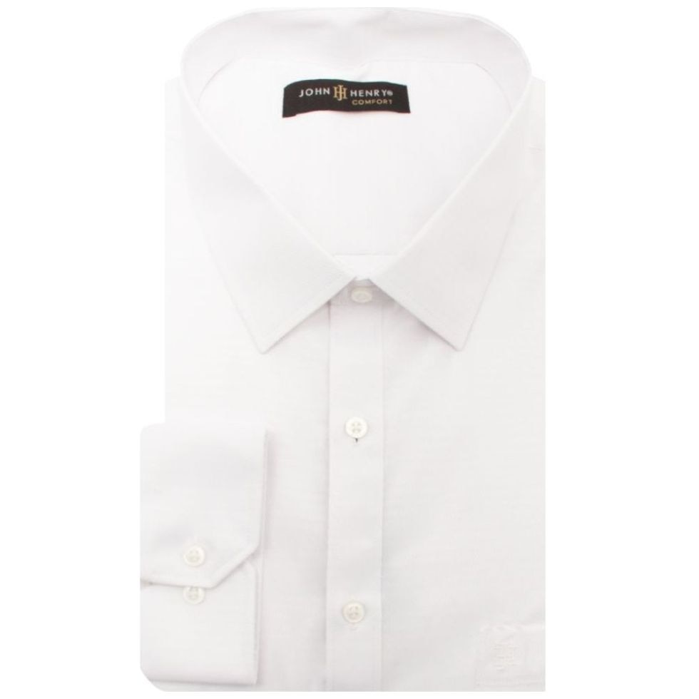 Camisa de Vestir Blanca Semiliso John Henry Manga Larga para Hombres Plus
