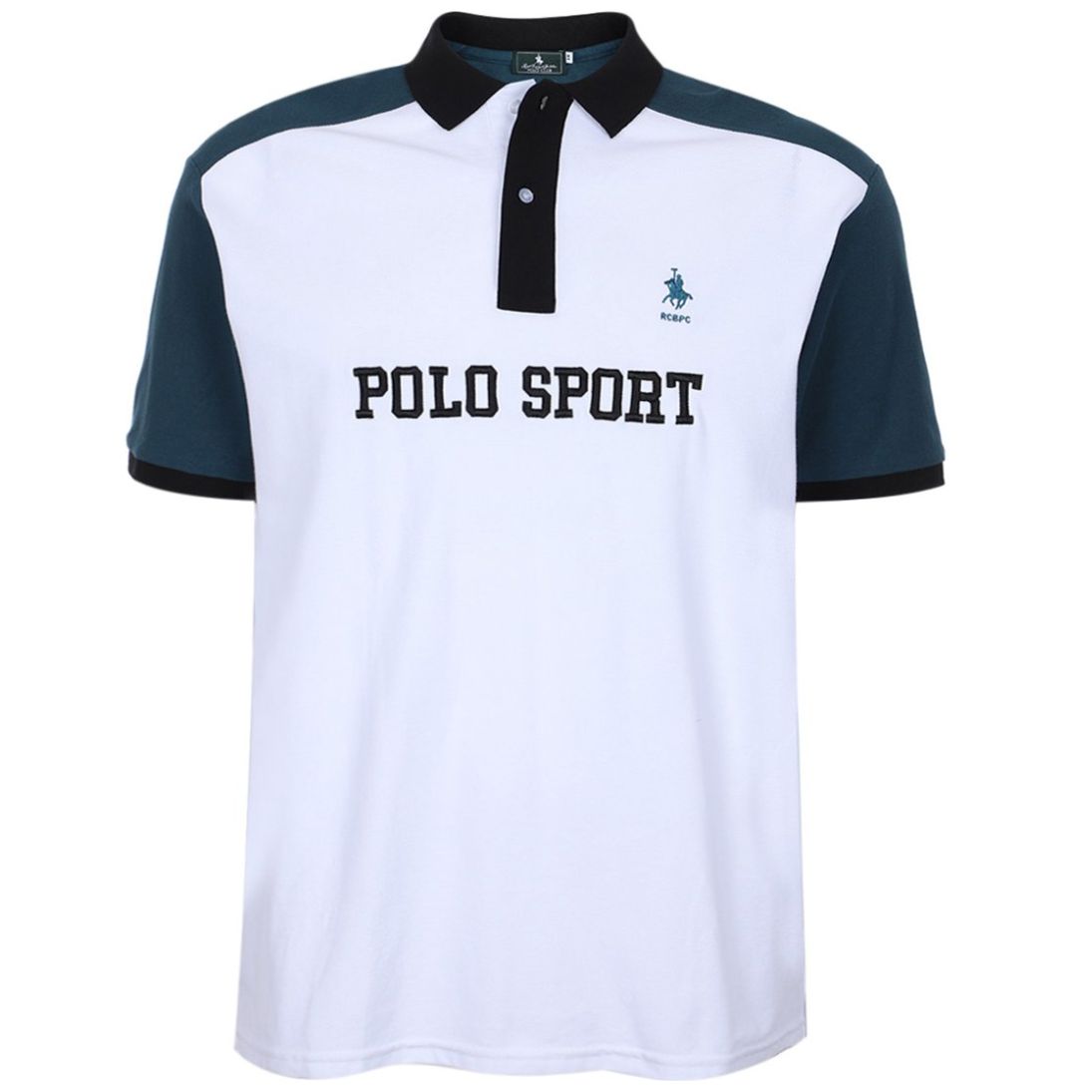 Playera Polo Bloques Manga Corta Polo Club Azul Combinado para Hombre Plus