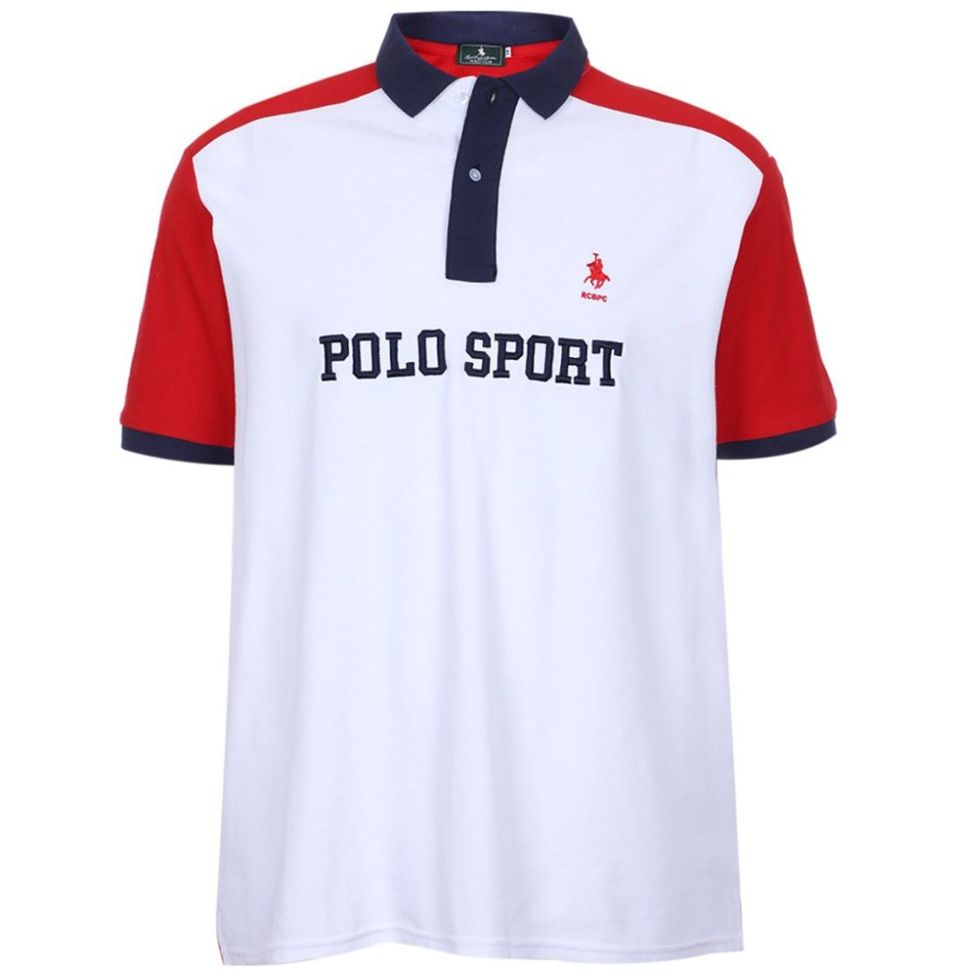 Playera Polo Bloques Manga Corta Polo Club Rojo Combinado para Hombre Plus