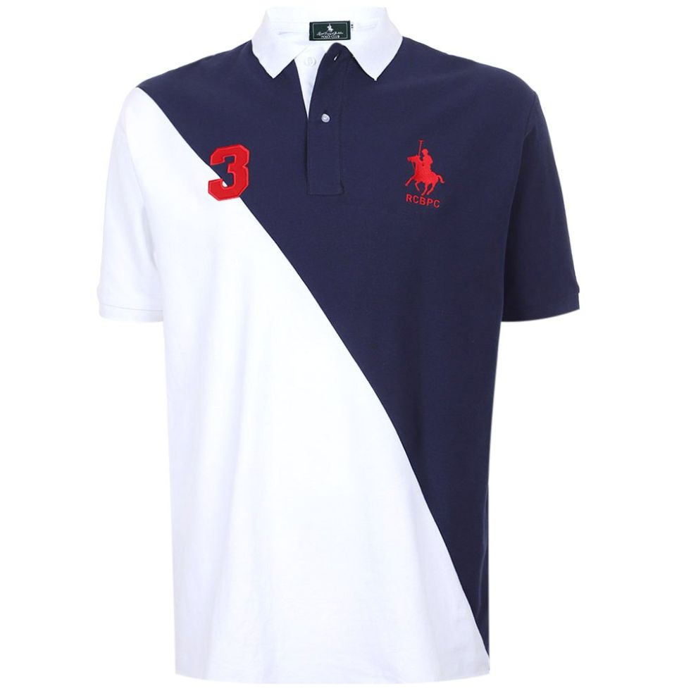 Playera Polo Bloques Manga Corta Polo Club Blanco Combinado para Hombre Plus