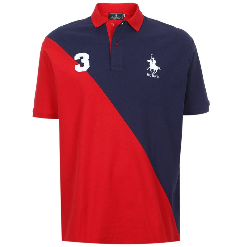 Playera Polo Bloques Manga Corta Polo Club Rojo Combinado para Hombre Plus