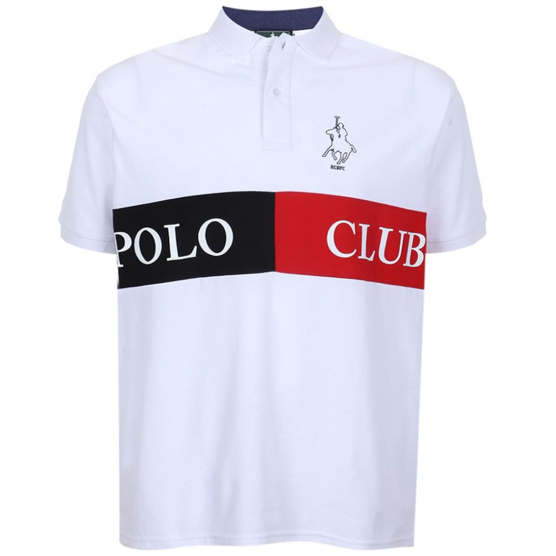 Playera Polo Bloques Manga Corta Polo Club Blanco Combinado para Hombre Plus