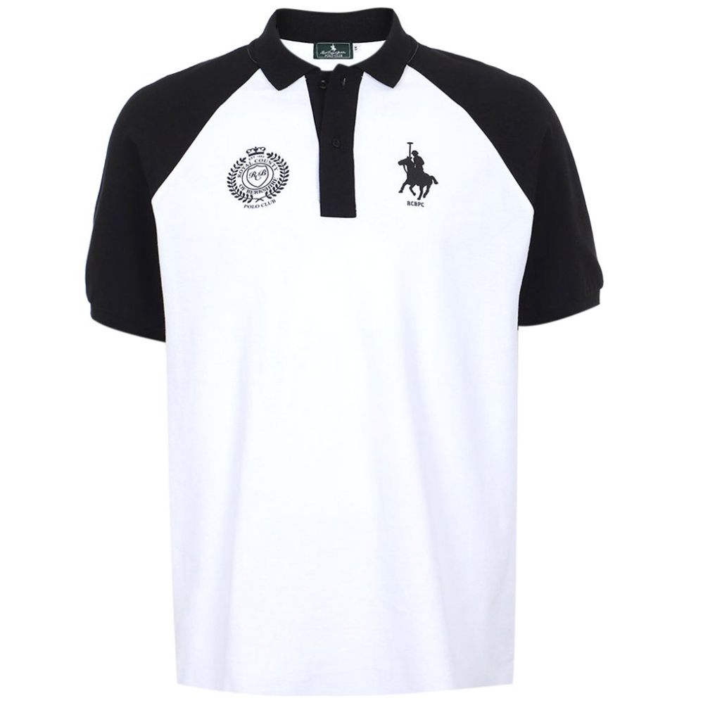 Playera Polo Manga Corta Contraste Polo Club Negro Combinado para Hombre Plus