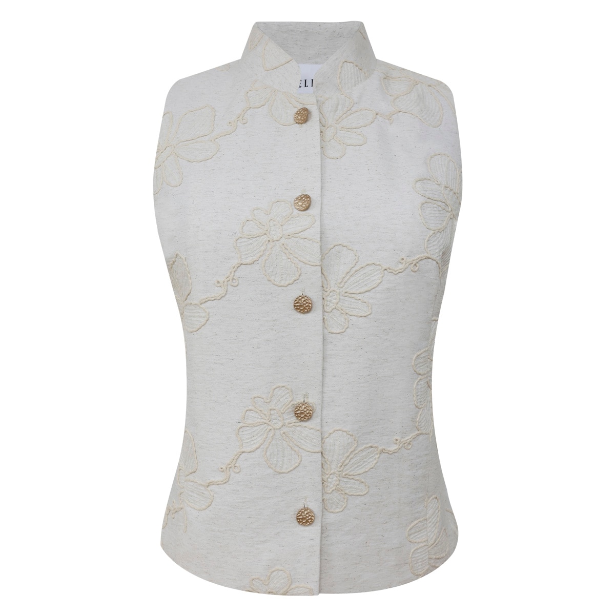 Chaleco Color Arena con Bordado Floral para Mujer Elle
