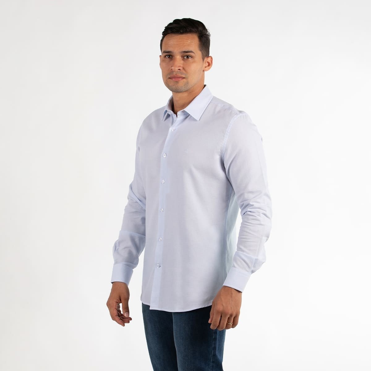 Camisa Casual Lisa Regular Fit Oscar de la Renta Azul Claro Manga Larga para Hombre