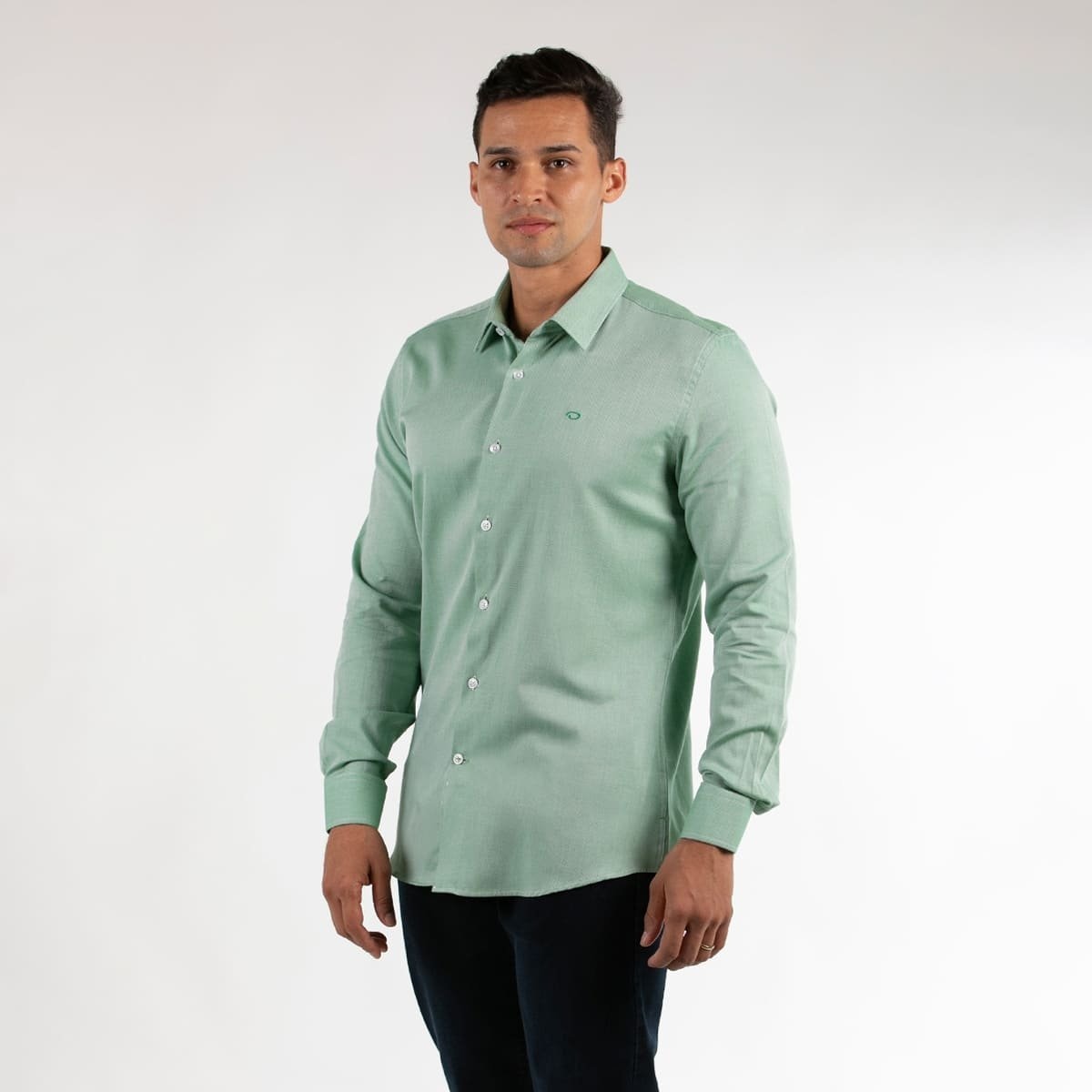Camisa Casual Lisa Regular Fit Oscar de la Renta Verde Manga Larga para Hombre