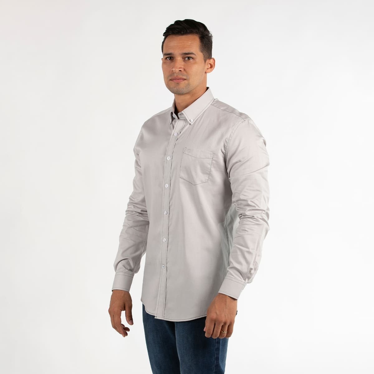 Camisa Casual Lisa Regular Fit Oscar de la Renta Gris Manga Larga para Hombre