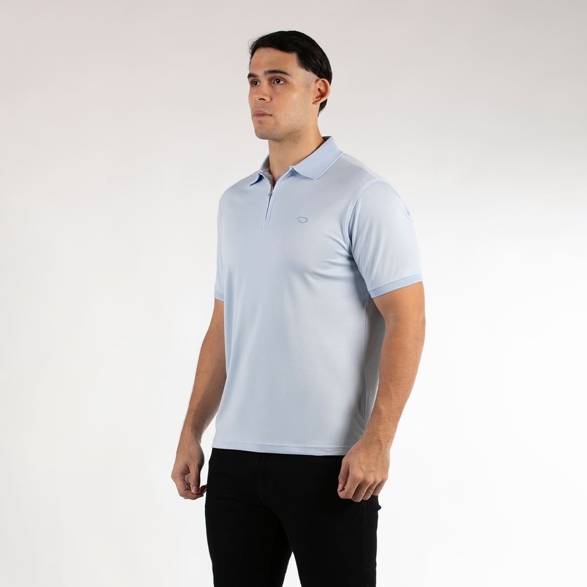 Playera Polo Regular Fit Medio Cierre Oscar de la Renta Azul Claro Manga Corta para Hombre