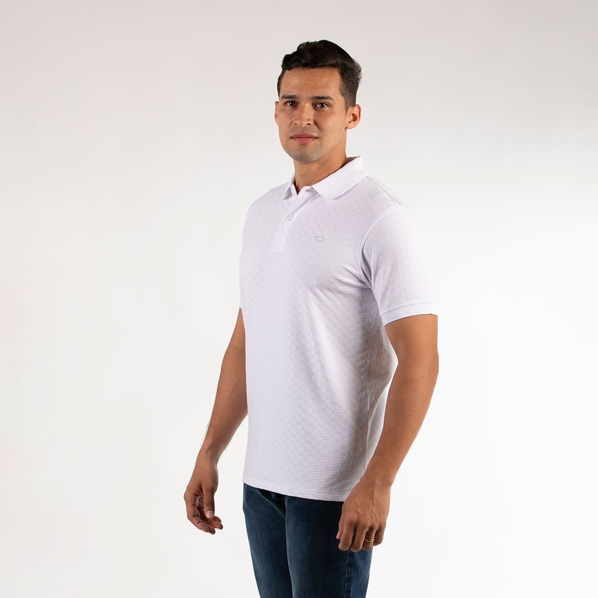 Playera Polo Regular Fit con Textura Oscar de la Renta Blanco Manga Larga para Hombre