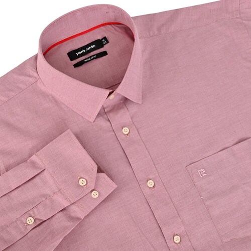 Camisa Rosa Lisa Pierre Cardin Mnaga Larga para Hombre Plus