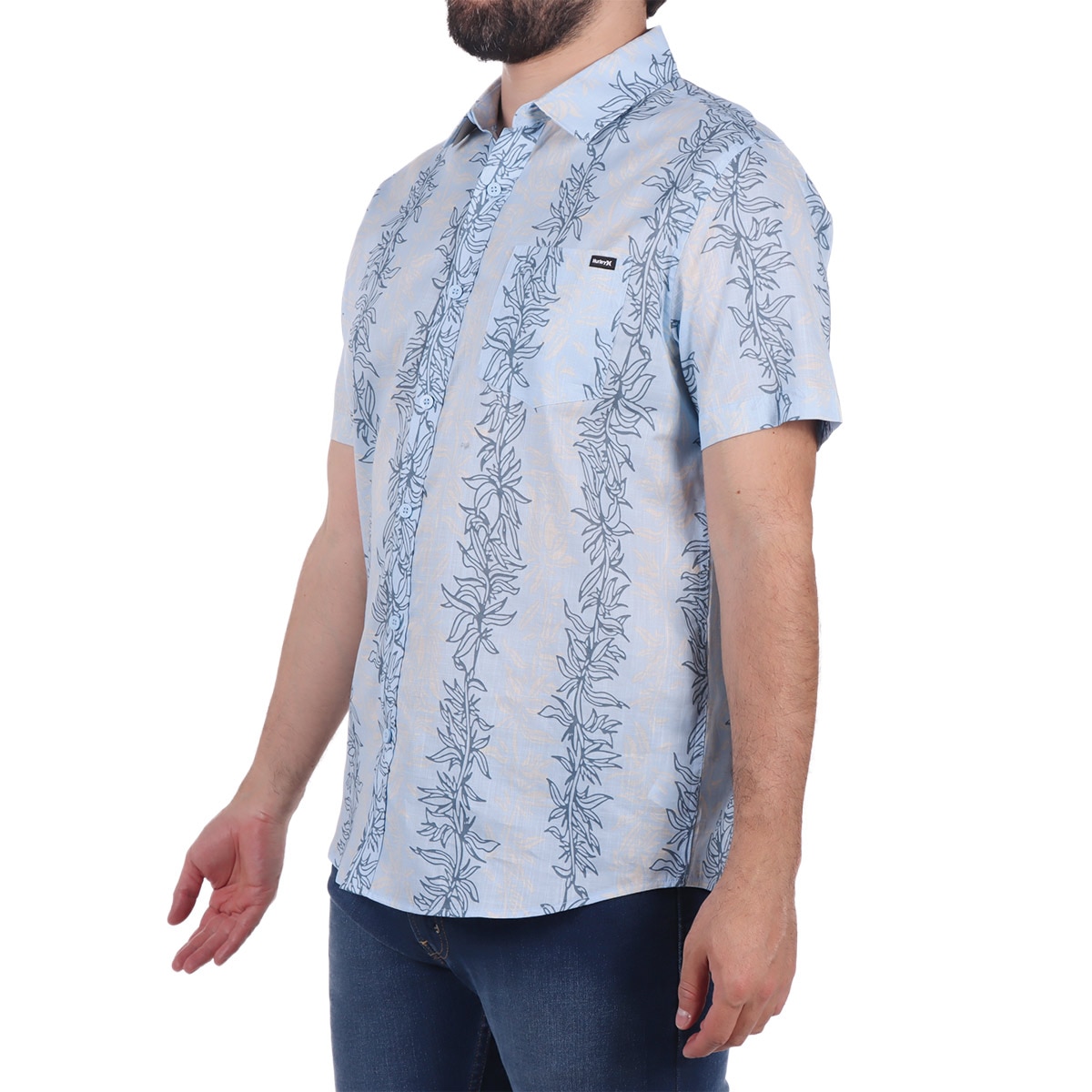 Camisa Manga Corta Azul Estampado Tropical Hurley para Hombre