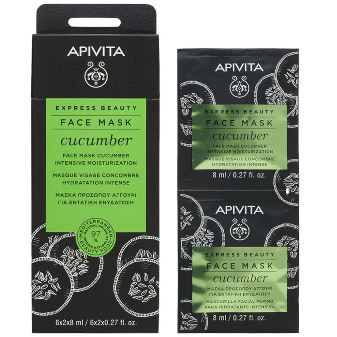 Apivita Express Mascarilla Facial Hidratante Pepino 2X8 Ml