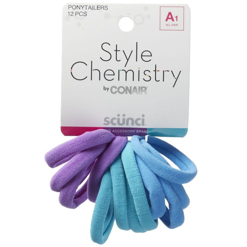 Ligas Elasticas Chemestry Azul Y Morado 12 Pzs Scunci