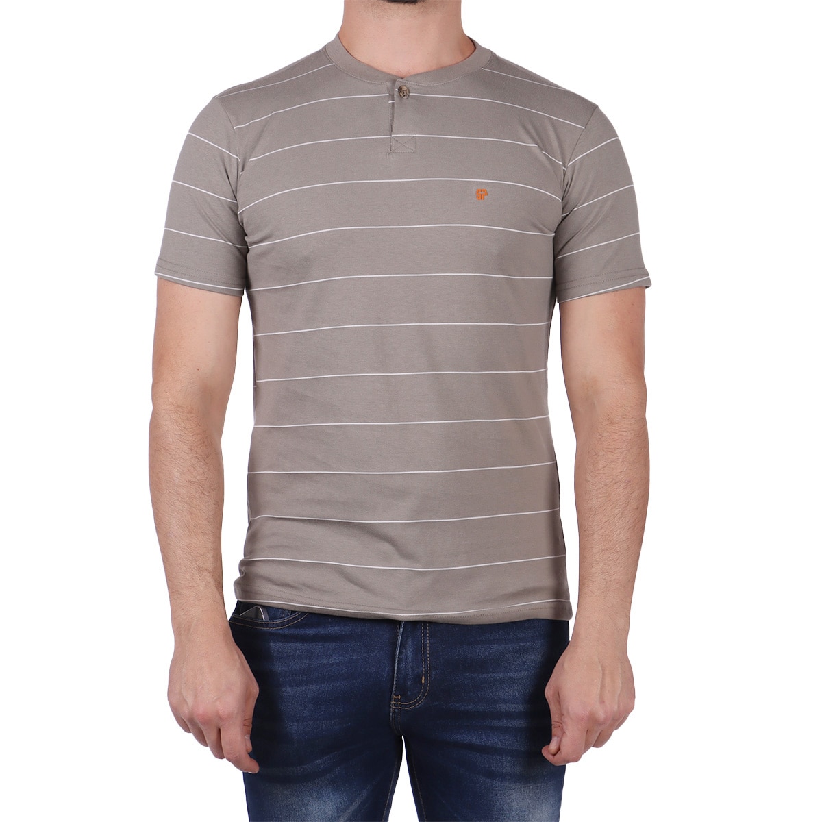 Playera Henley Rayas Manga Corta Casual Silver Plate Hombre