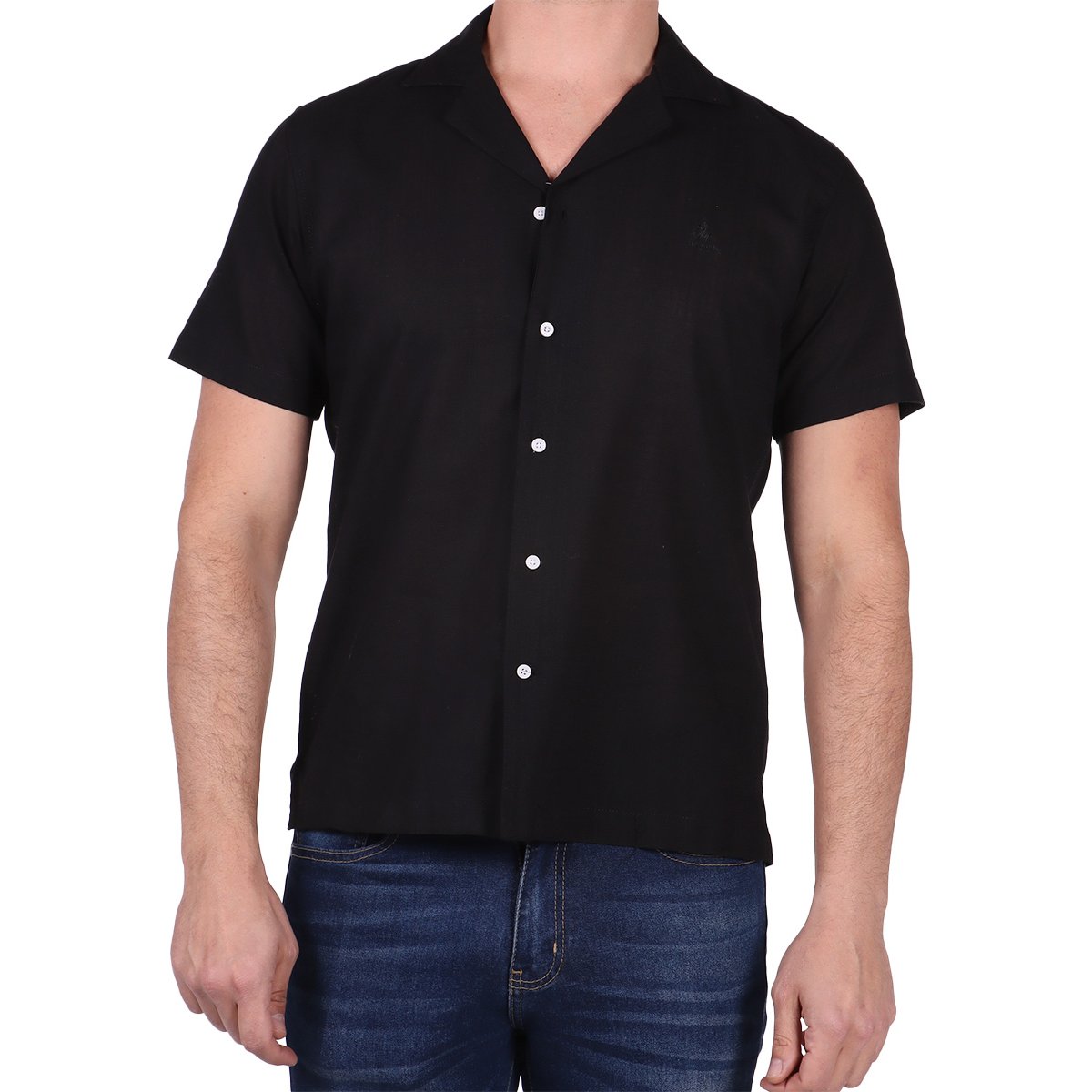 Camisa Manga Corta Lisa Casual Algodón Polo Club Hombre