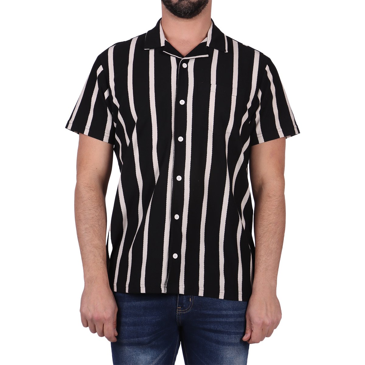 Camisa Rayas Manga Corta Casual American Fly Hombre
