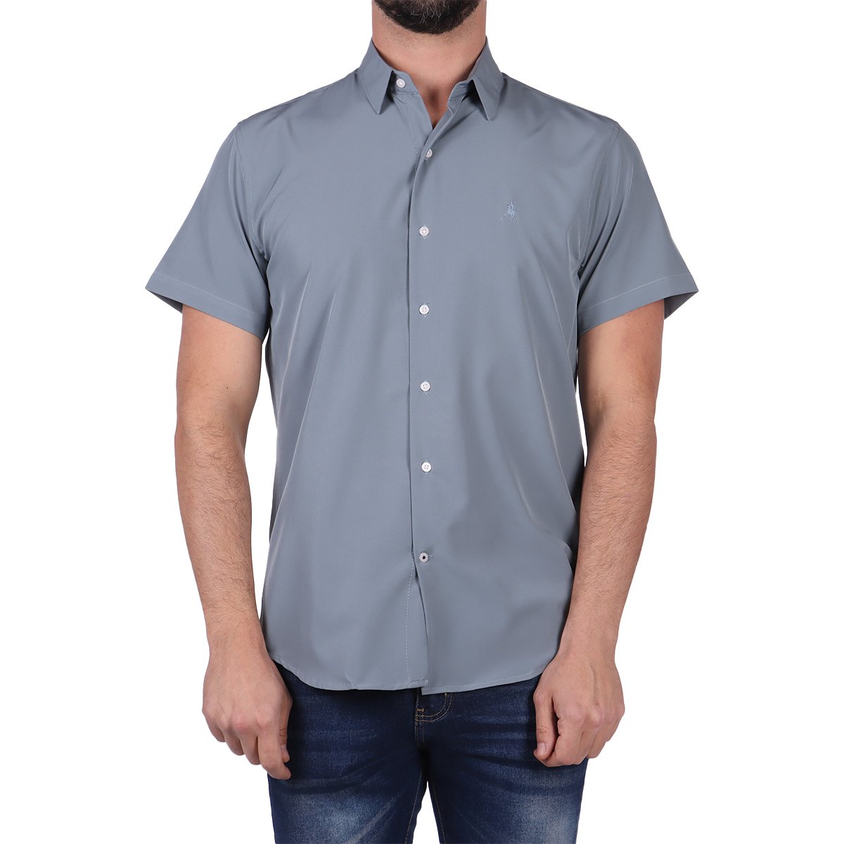 Camisa Manga Corta Lisa Casual Polo Club Hombre