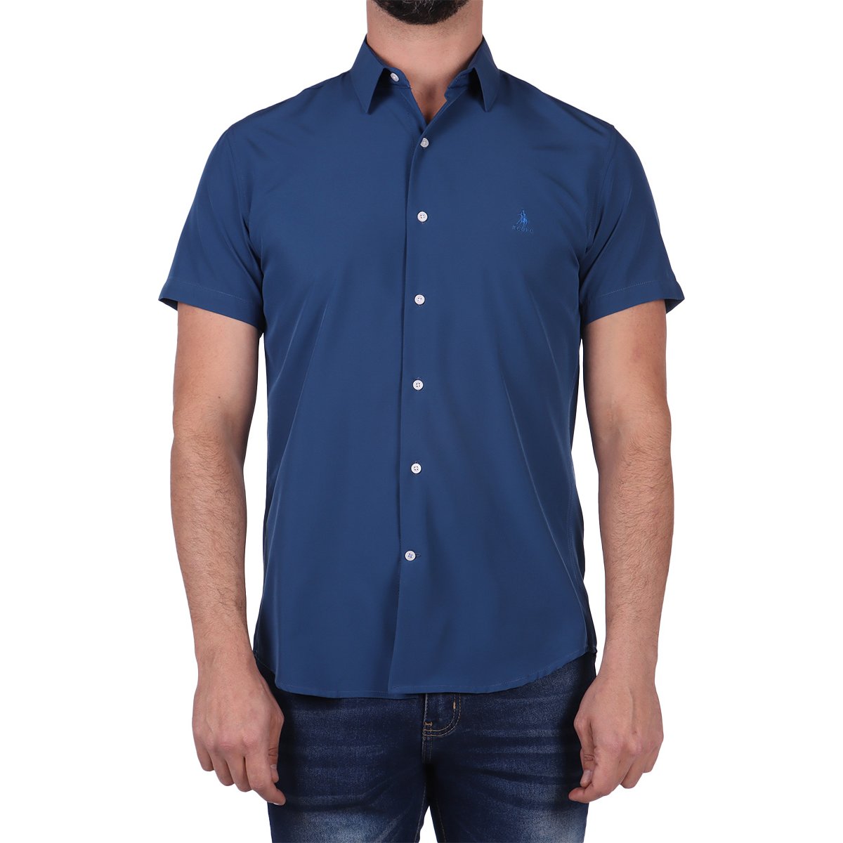 Camisa Manga Corta Lisa Casual Polo Club Hombre