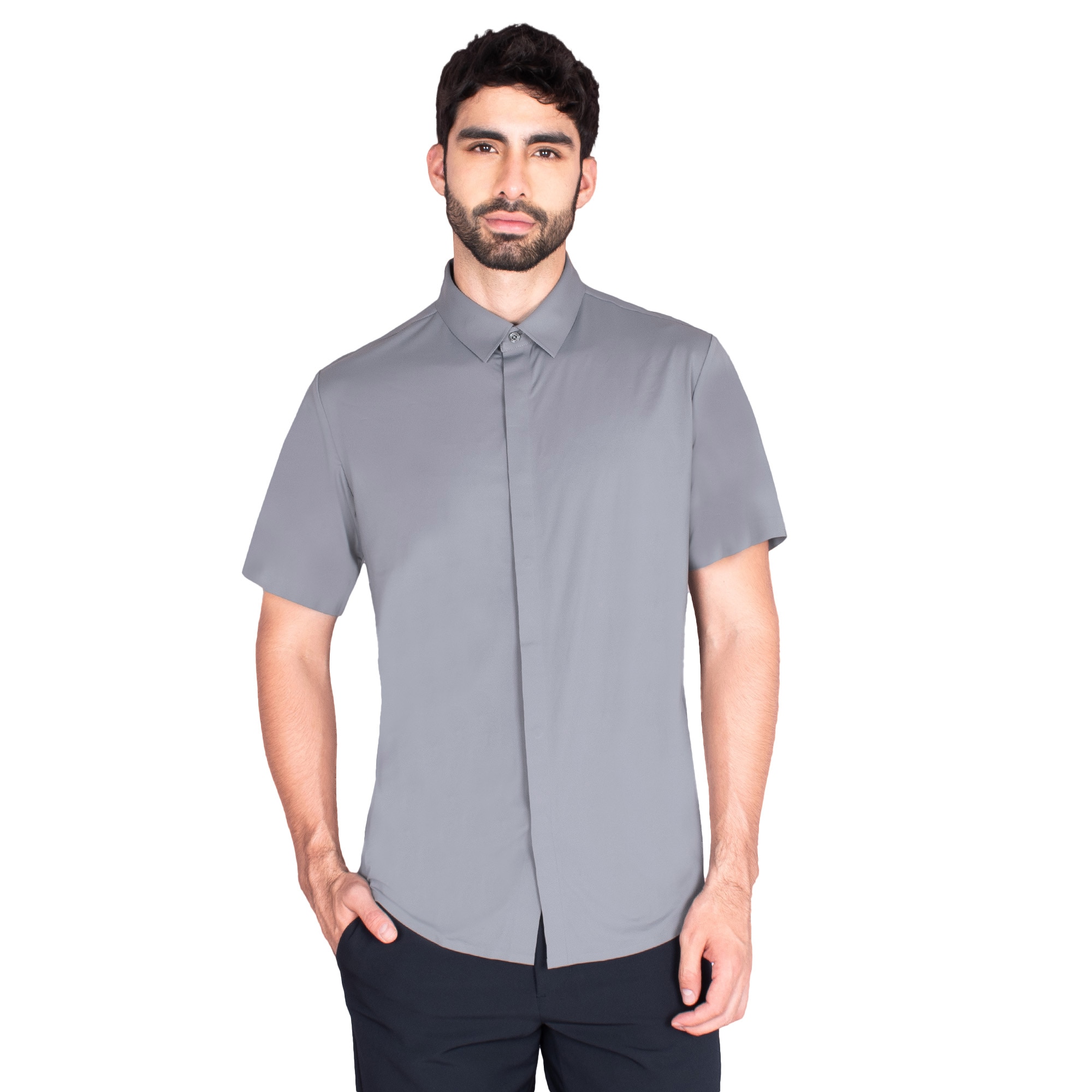 Camisa Manga Corta Generra en Tejido Transpirable con Botones Ocultos para Hombre