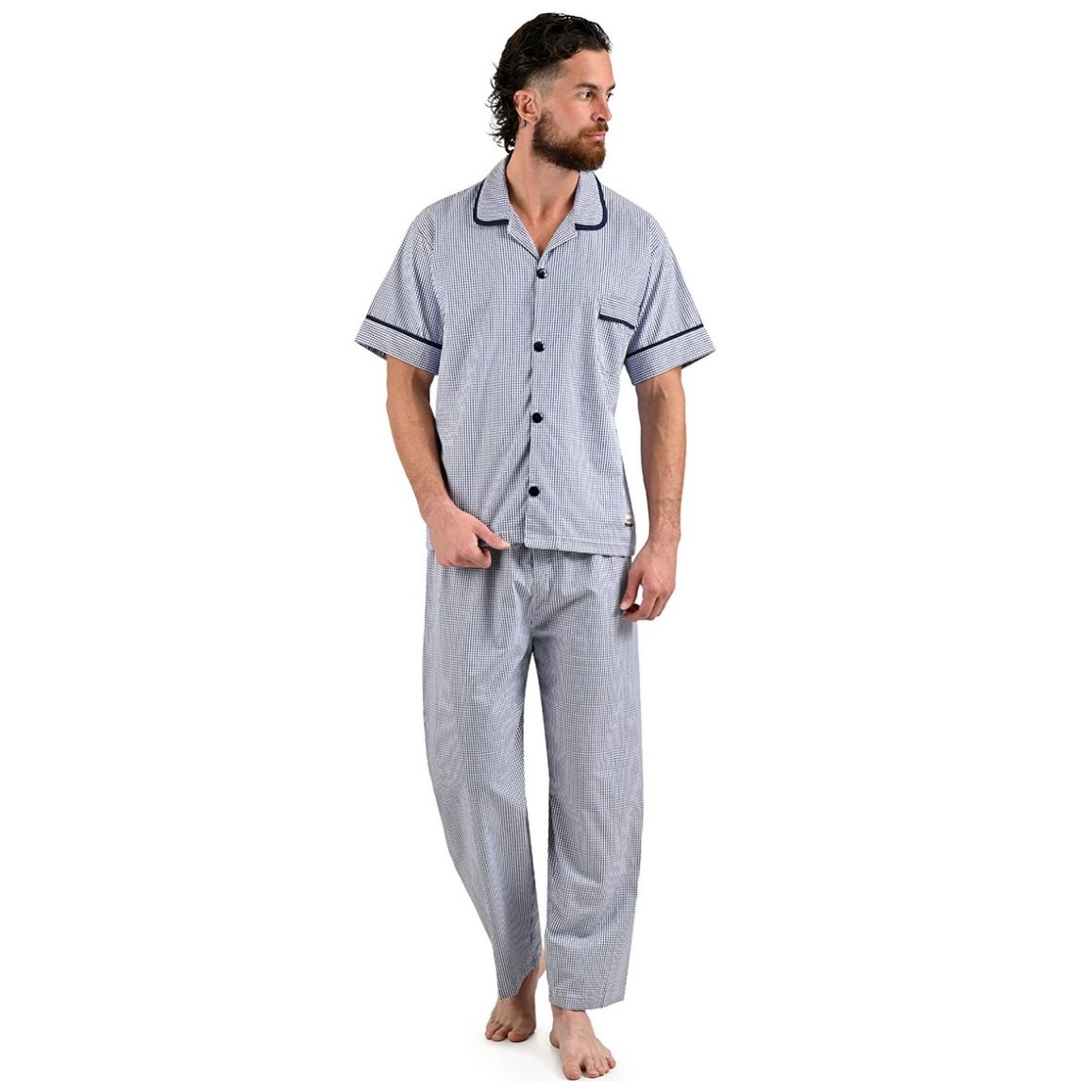 Pijama de Camisa Manga Corta y Pantalón con Diseño Minicuadros Azul Starwest para Hombre