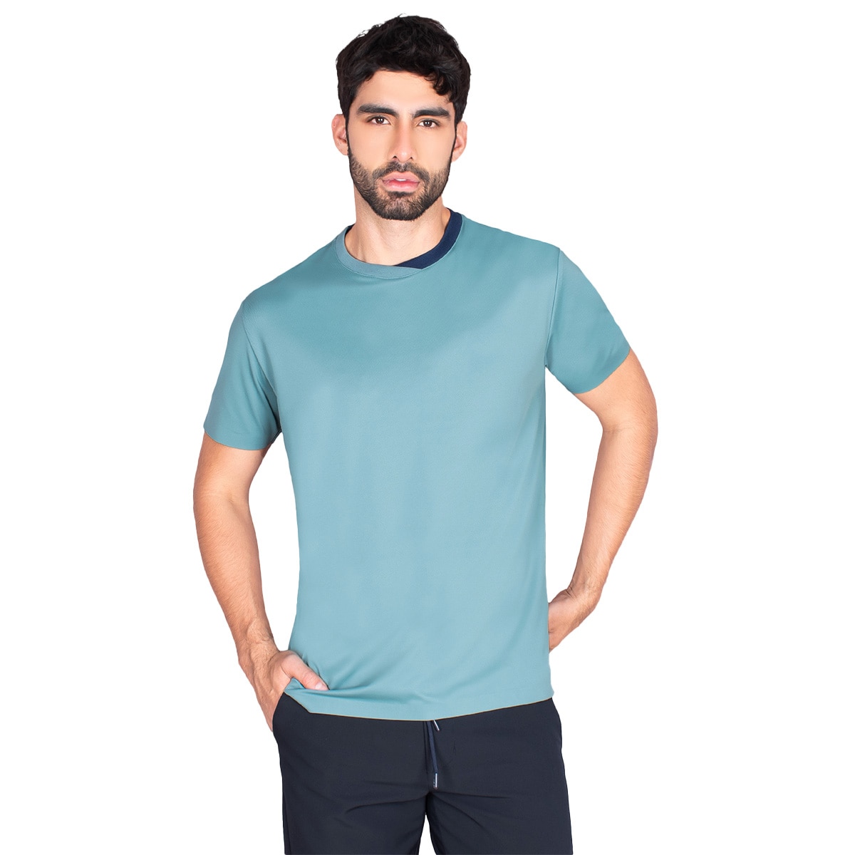 Playera Cuello Redondo Manga Corta Generra con Cuello Bicolor para Hombre