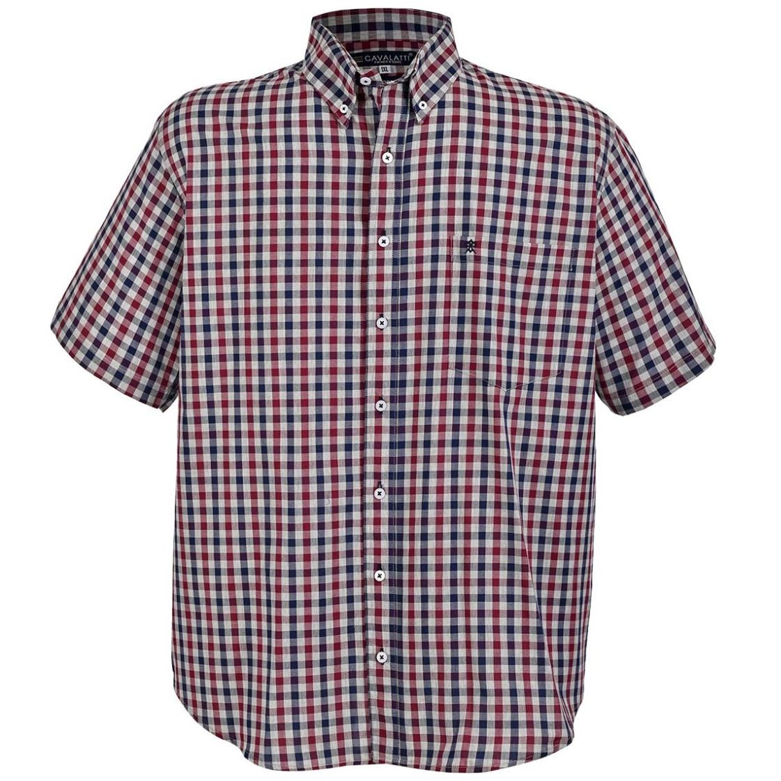 Camisa Cuadros Rojo Combinado Cavalatti Manga Corta para Hombre Plus