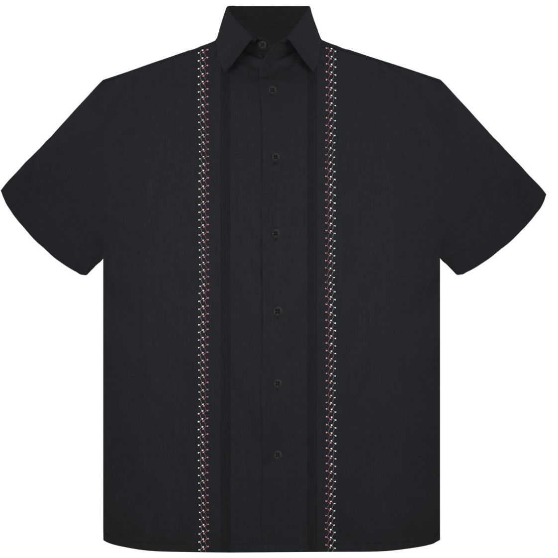 Guayabera con Bordado y Alforzas G Candila Negro Manga Corta para Hombre Plus