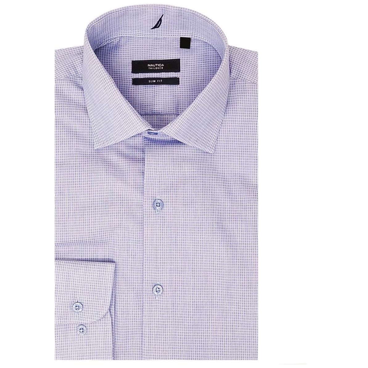 Camisa de Vestir Slim Fit Cuadros Azul Nautica Manga Larga para Hombre