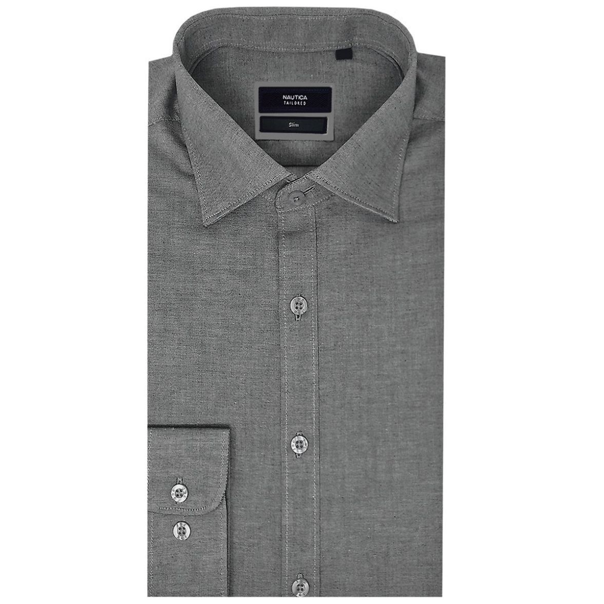 Camisa de Vestir Slim Fit Gris Nautica Manga Larga para Hombre