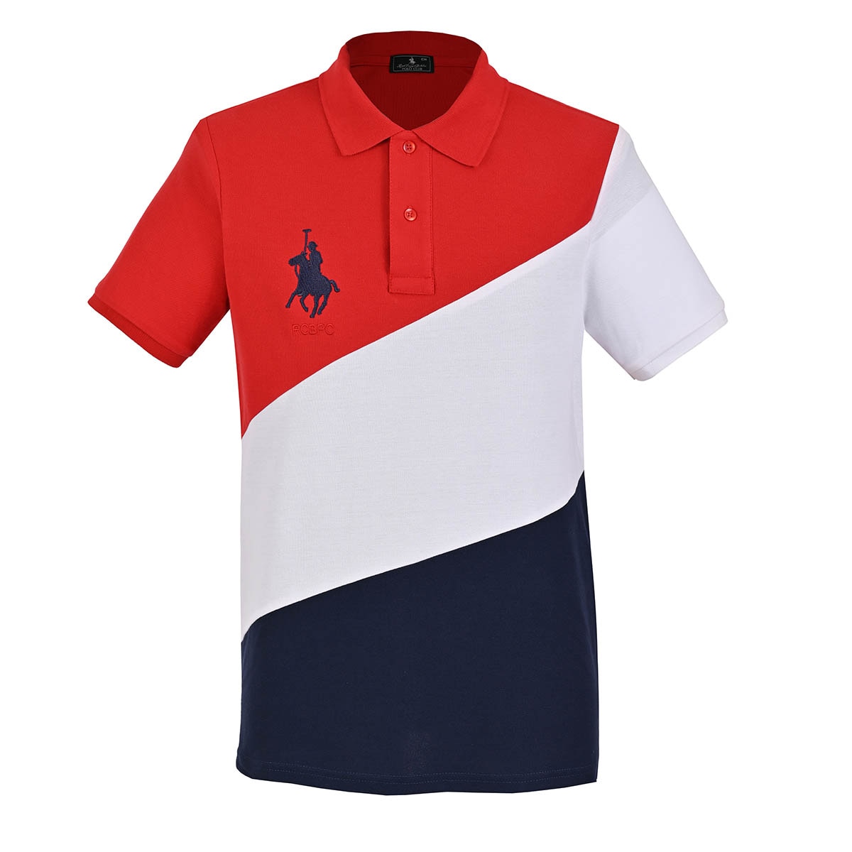 Playera Polo Diseño Bloques Manga Corta Polo Club Rojo Combinado para Hombre