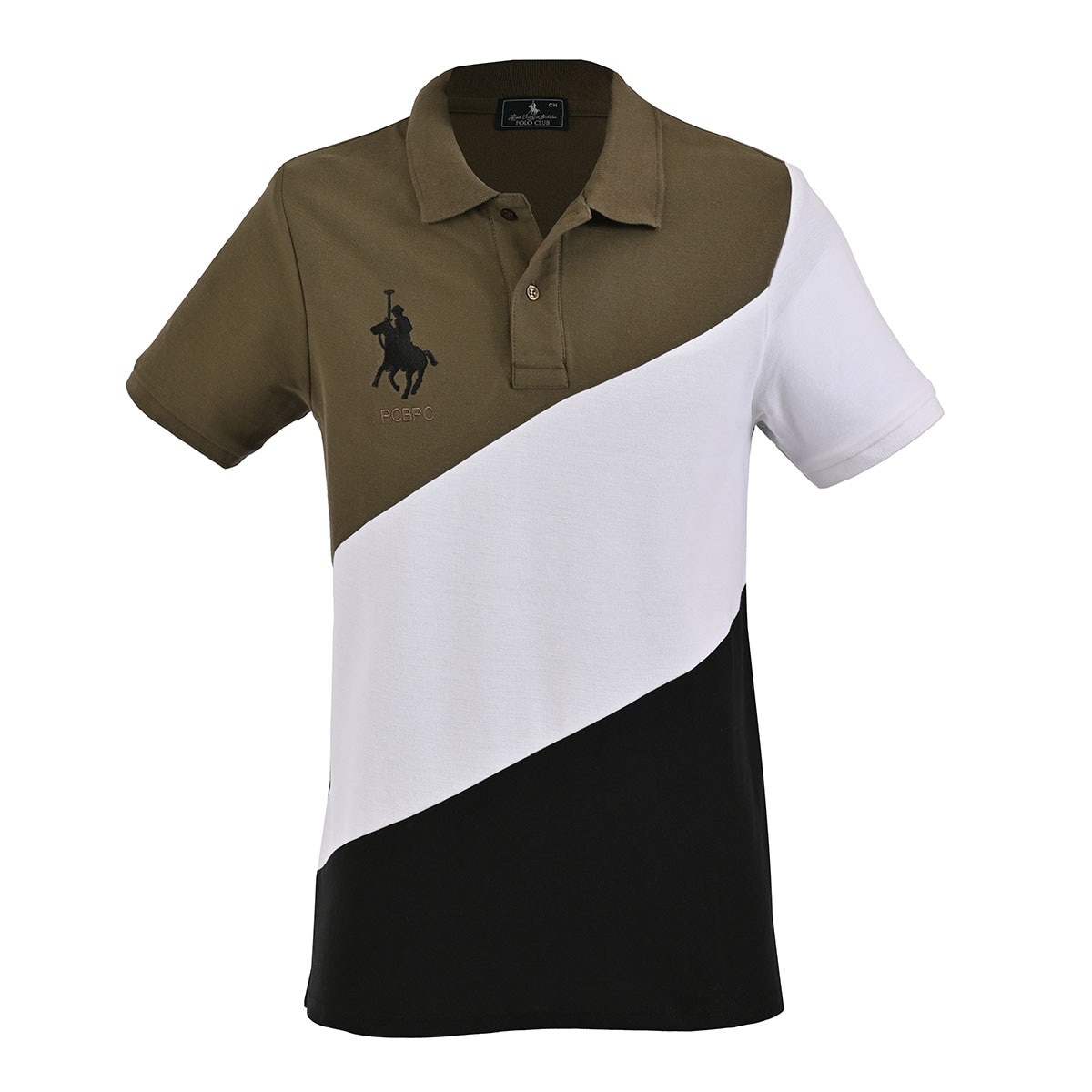 Playera Polo Diseño Bloques Manga Corta Polo Club Verde Combinado para Hombre