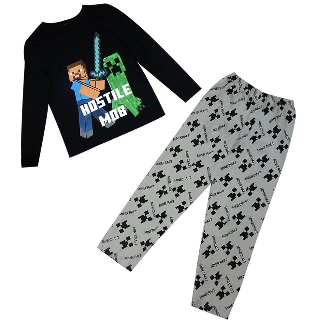 Pijama de Playera Manga Larga y Pantalón con Diseño Minecraft para Niño