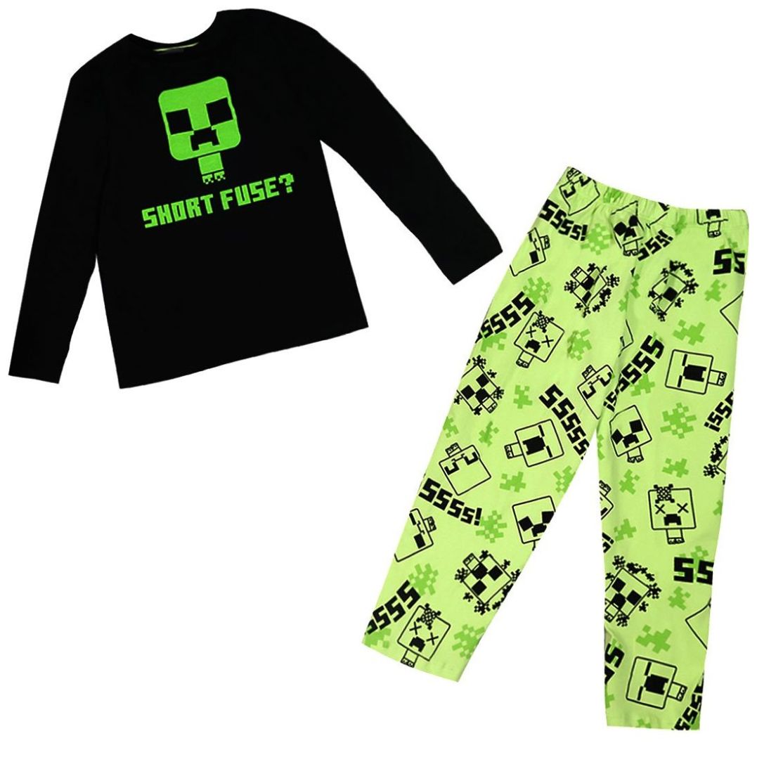 Pijama de Playera Manga Larga y Pantalón con Diseño Minecraft para Niño