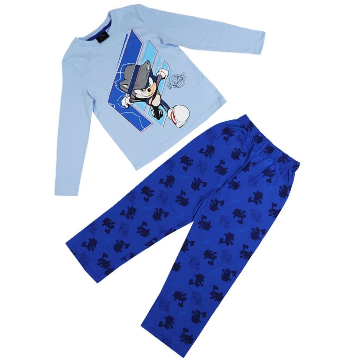Pijama de Playera Manga Larga y Pantalón con Diseño Azul Marino Sonic para Niño